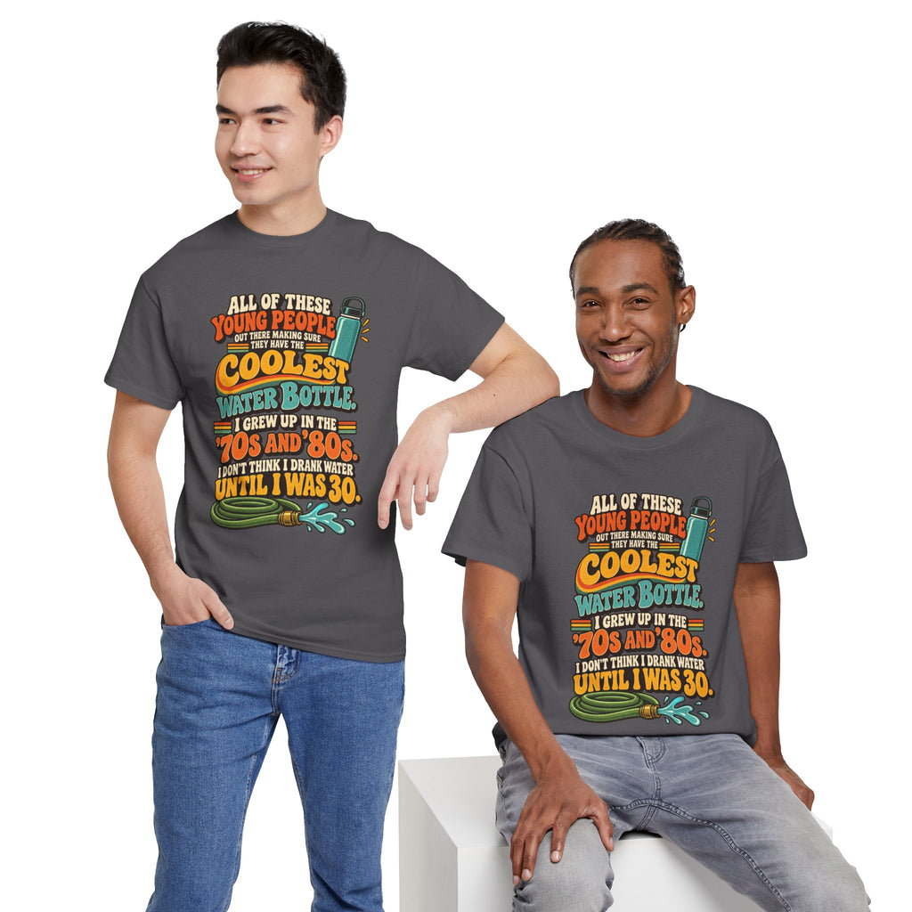 Retro 70s-80s Funny Water Bottle Tee — "Coolest Water Bottle" Graphic T-Shirt