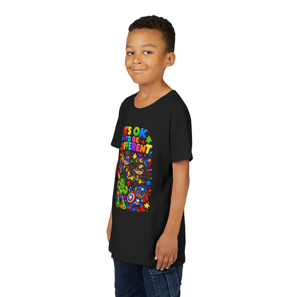 Kids T-Shirt — "It's OK to Be Different" Colorful Superhero Diversity Tee