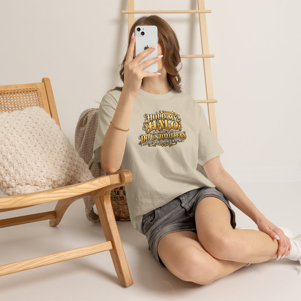 T-Shirt — "Hold My Halo I'm About To Do Unto Others" Vintage Faith Graphic Tee