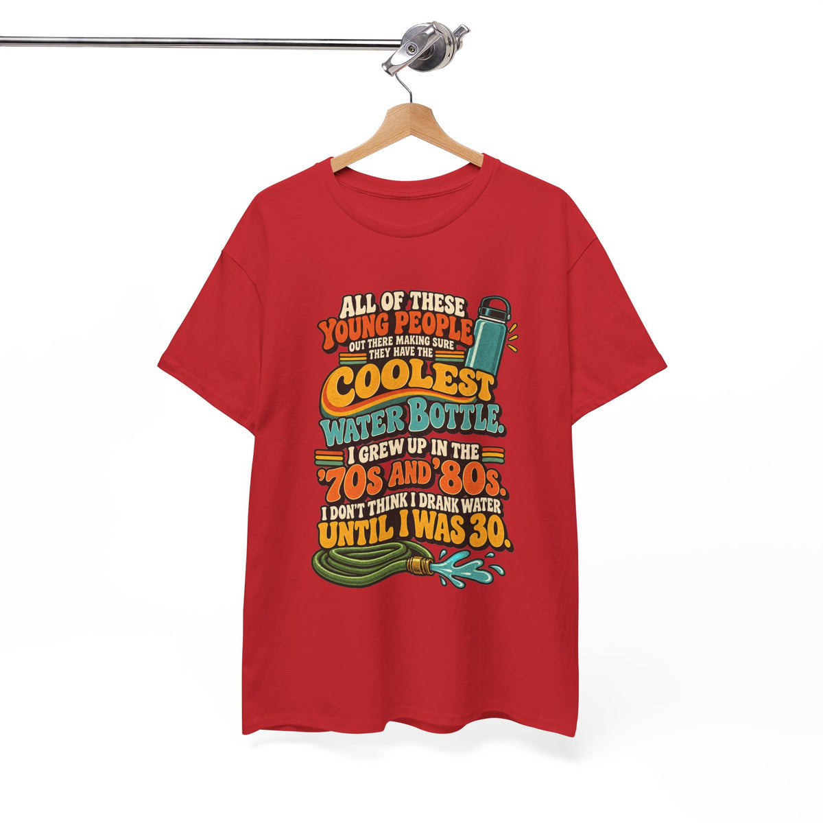 Retro 70s-80s Funny Water Bottle Tee — "Coolest Water Bottle" Graphic T-Shirt
