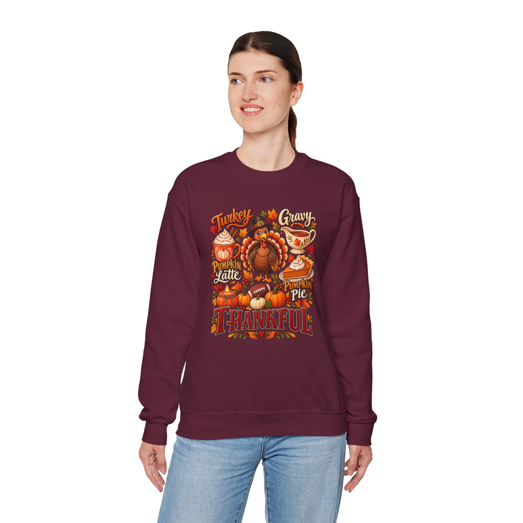 Thankful Thanksgiving Sweatshirt — Cute Turkey & Fall Harvest Crewneck