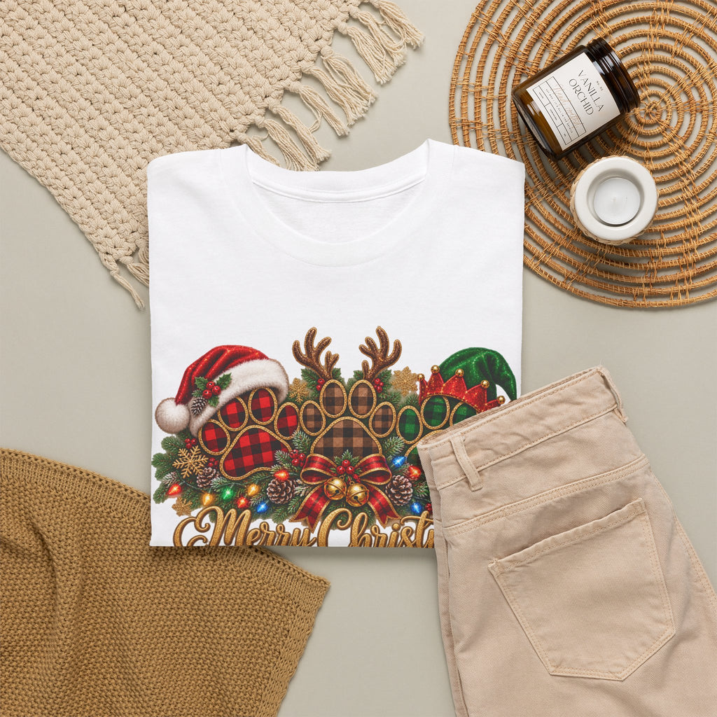 Merry Christmas Paw Prints Holiday Graphic Tee