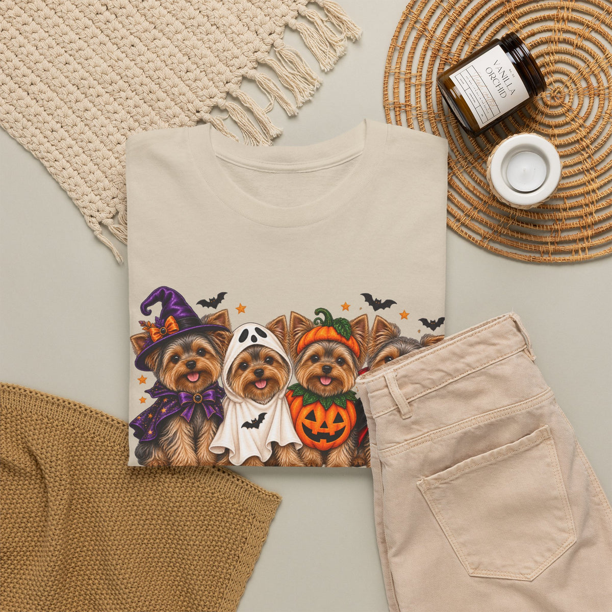 Halloween Yorkie T-Shirt — Cute Yorkies in Costumes (Pumpkin, Ghost, Witch, Vampire)