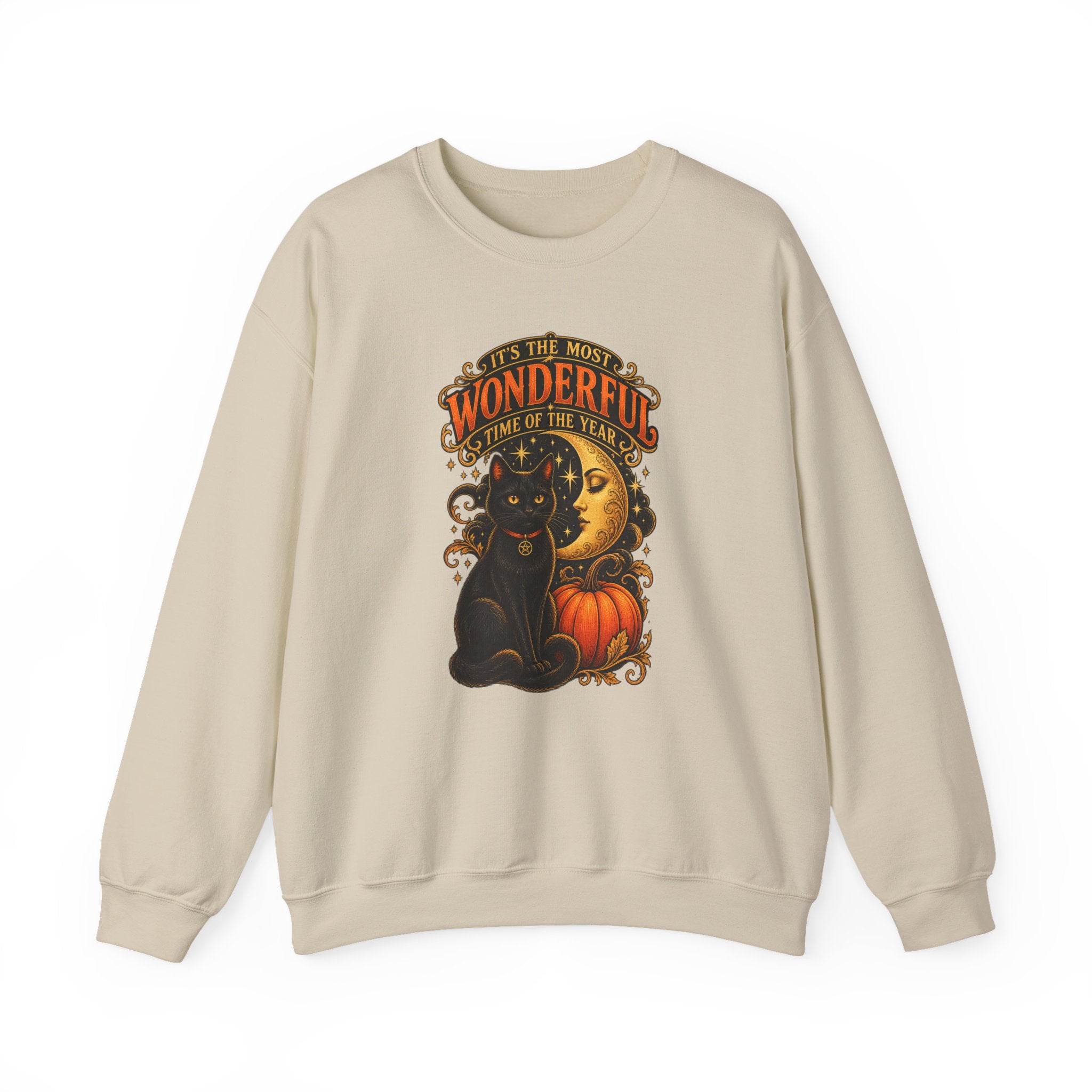 Funny Halloween Sweatshirt – "Most Wonderful Time of the Year" Black Cat & Moon Crewneck | Spooky Season Gift
