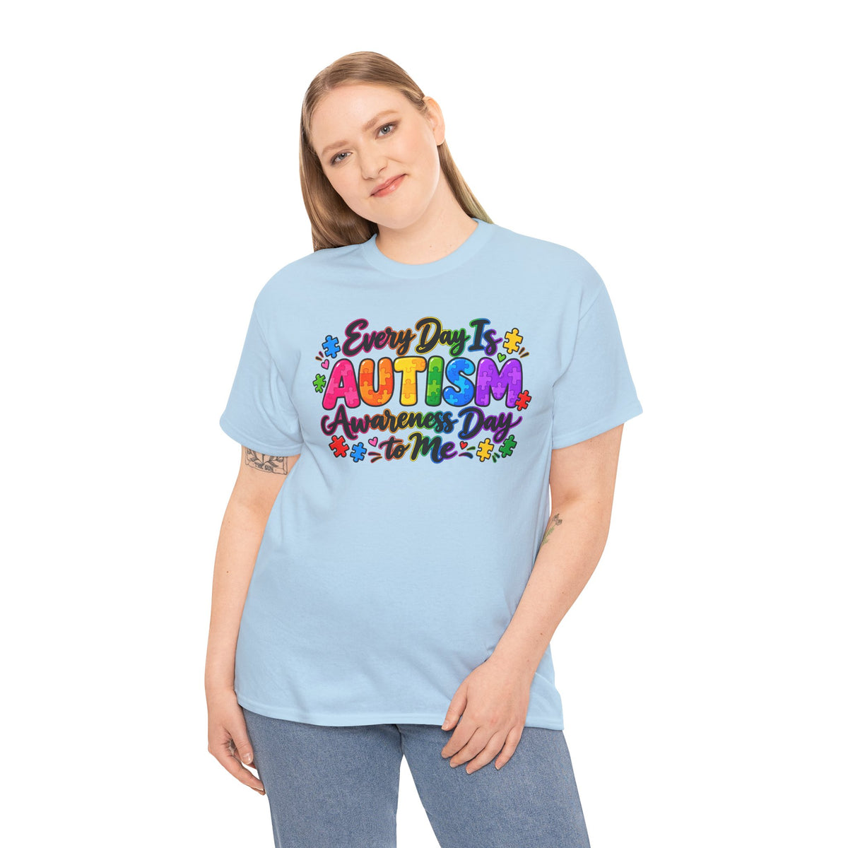 Autism Awareness T-Shirt — "Every Day Is Autism Awareness Day to Me" Colorful Puzzle Tee