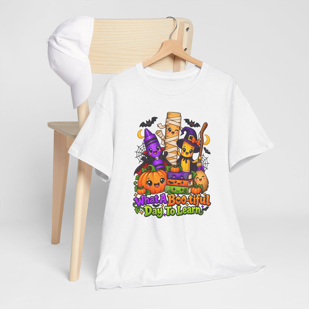 Halloween Teacher Tee — "What A Boo-tiful Day To Learn" Kids' Classroom Shirt