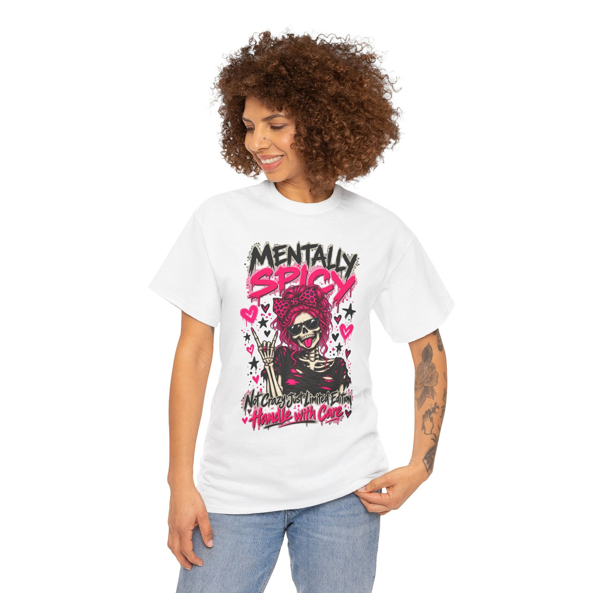 Mentally Spicy Skeleton Graphic T-Shirt