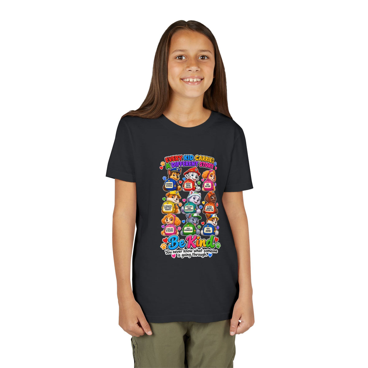Be Kind Youth Short Sleeve Tee – Colorful Cartoon Character Shirt