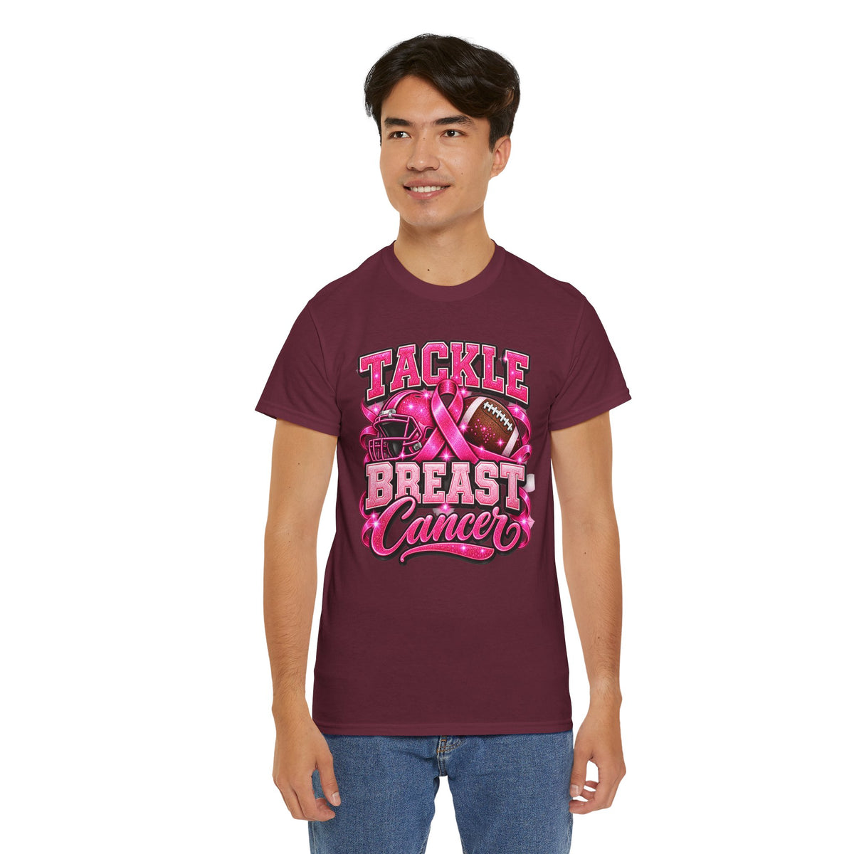 T-Shirt — "Tackle Breast Cancer" Pink Football Awareness Tee