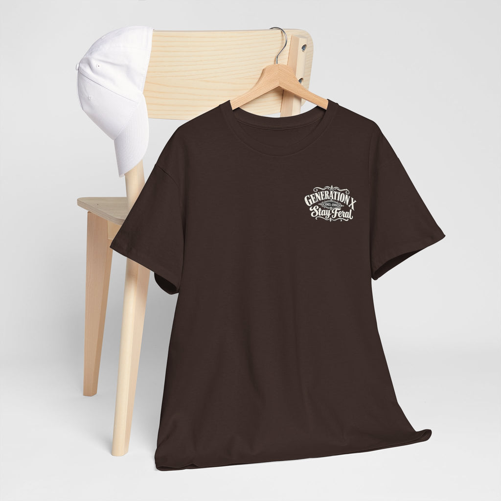 Generation X T‑Shirt — 'Stay Feral' Vintage Whiskey Label Tee (Born 1965–1980)