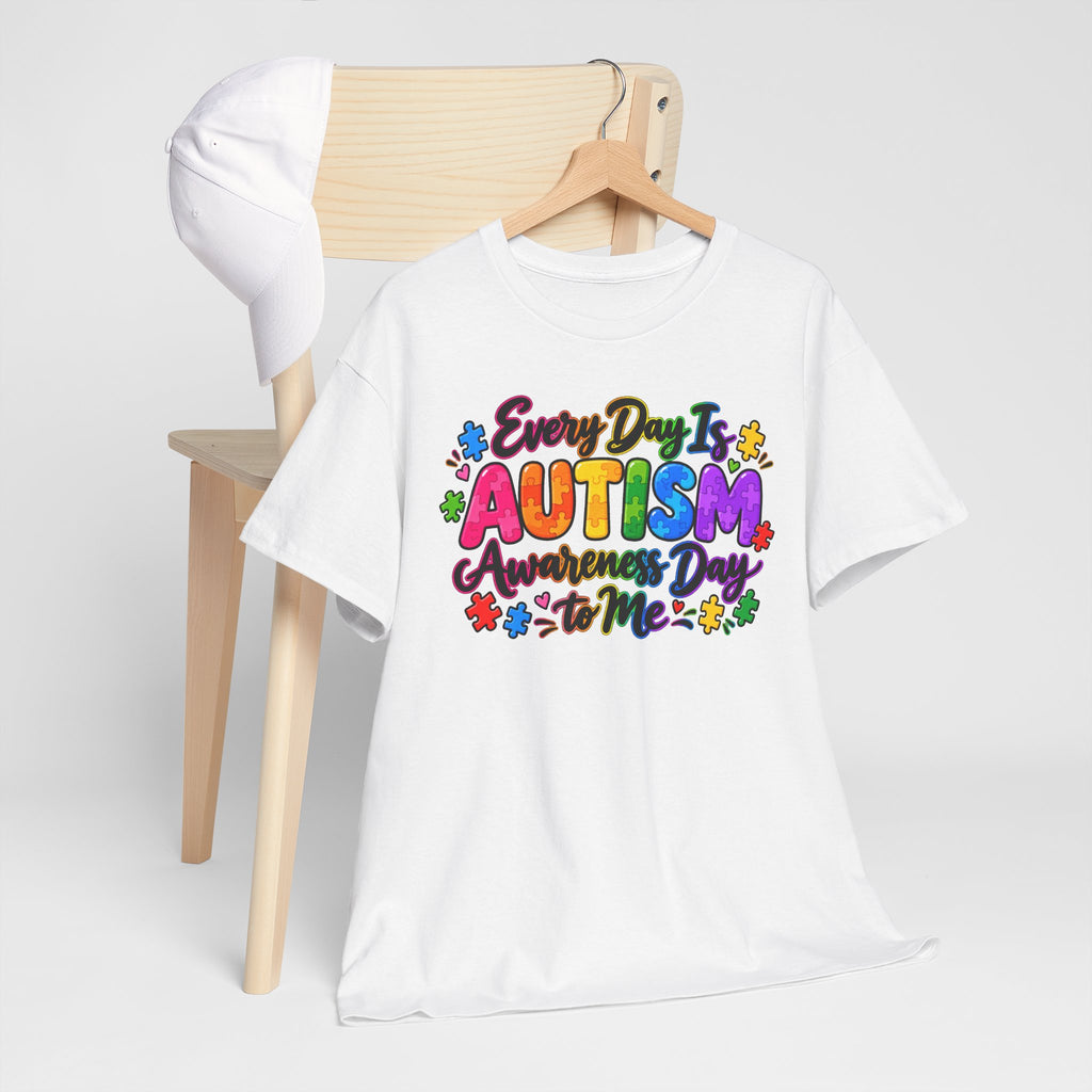 Autism Awareness T-Shirt — "Every Day Is Autism Awareness Day to Me" Colorful Puzzle Tee