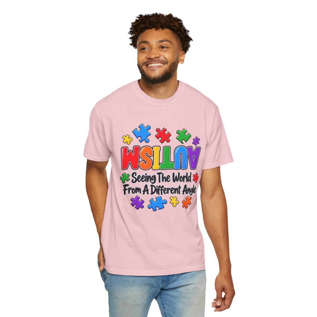 Autism Awareness T-Shirt — "Seeing the World From a Different Angle" Puzzle Design