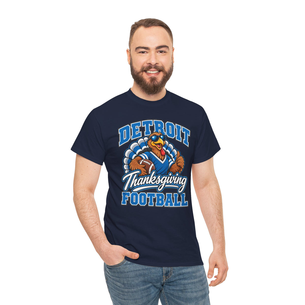 Detroit Thanksgiving Football Tee — Turkey Mascot Game Day Shirt