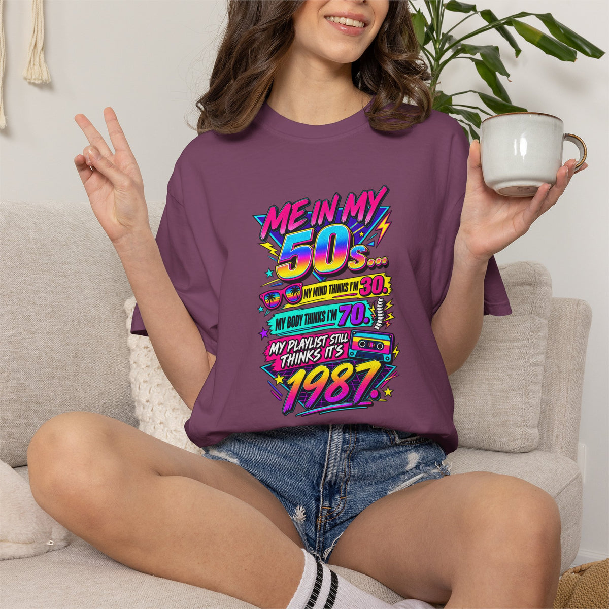 50th Birthday T-Shirt — "Me in My 50s... My Playlist Still Thinks It’s 1987" Retro Graphic Tee