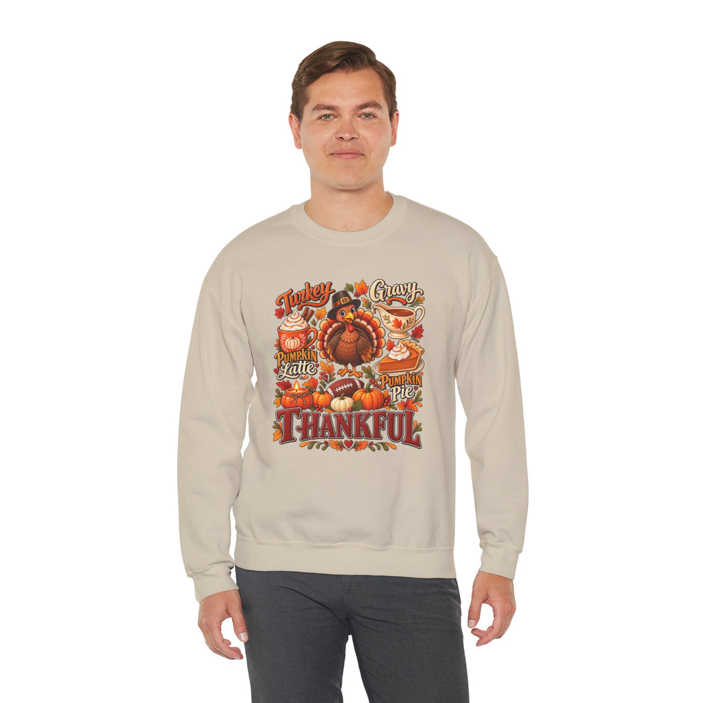 Thankful Thanksgiving Sweatshirt — Cute Turkey & Fall Harvest Crewneck