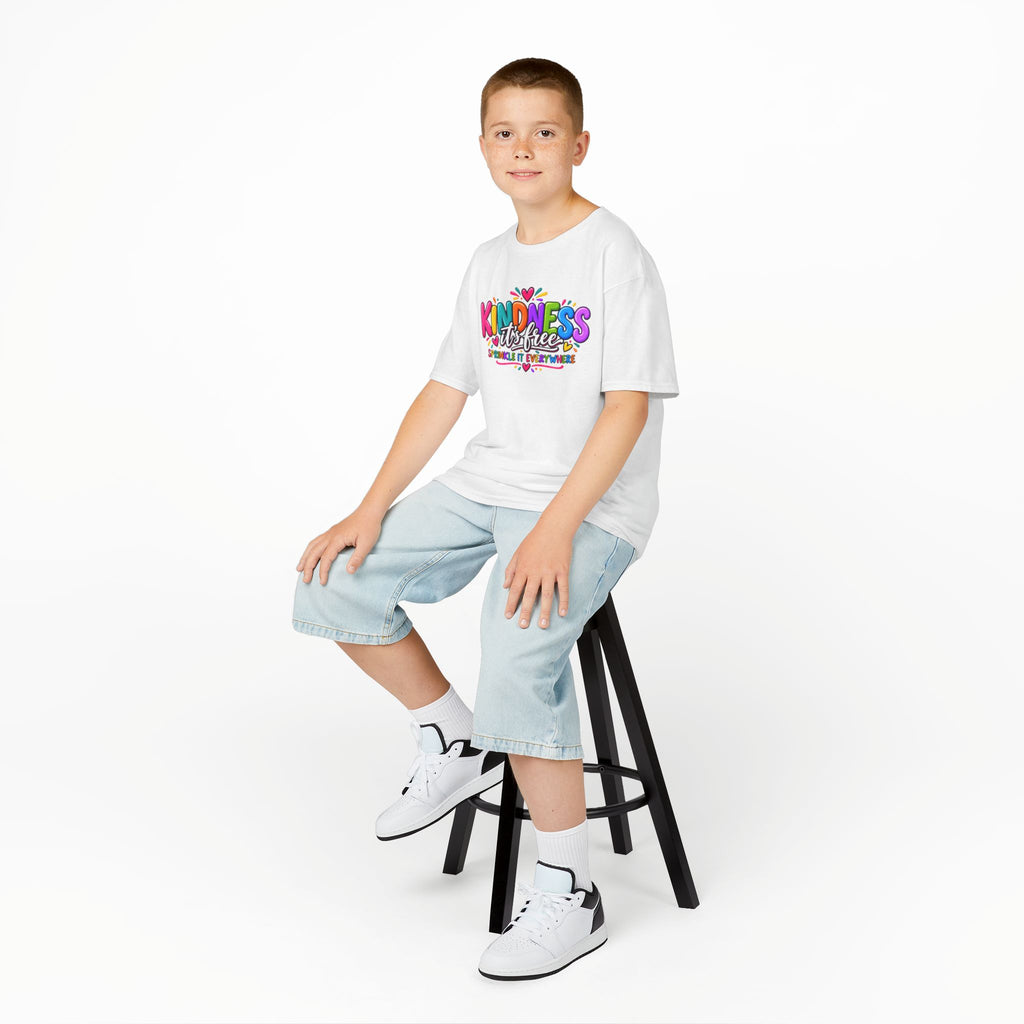 Kids Tee — "Kindness Is Free" Colorful Rainbow Graphic