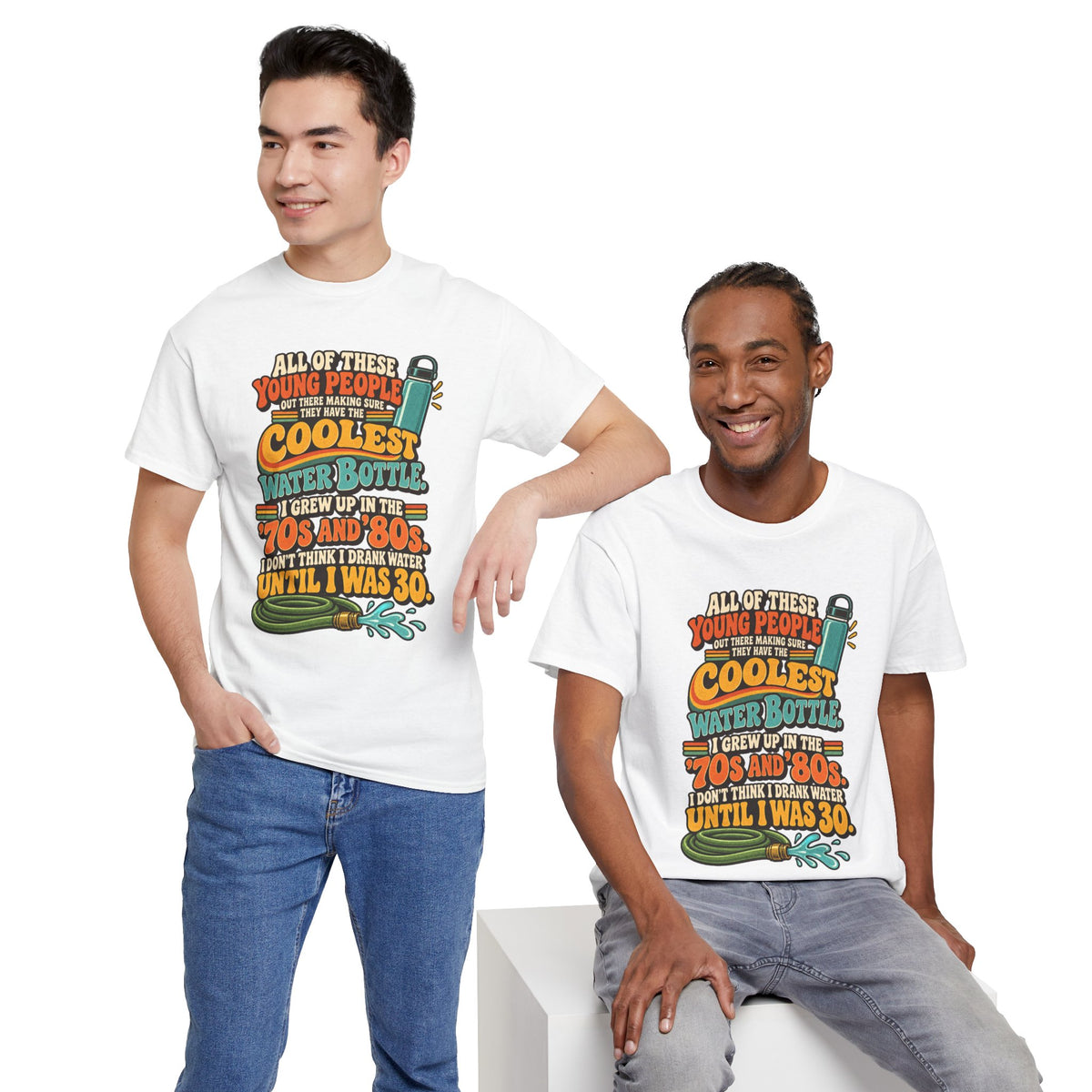 Retro 70s-80s Funny Water Bottle Tee — "Coolest Water Bottle" Graphic T-Shirt