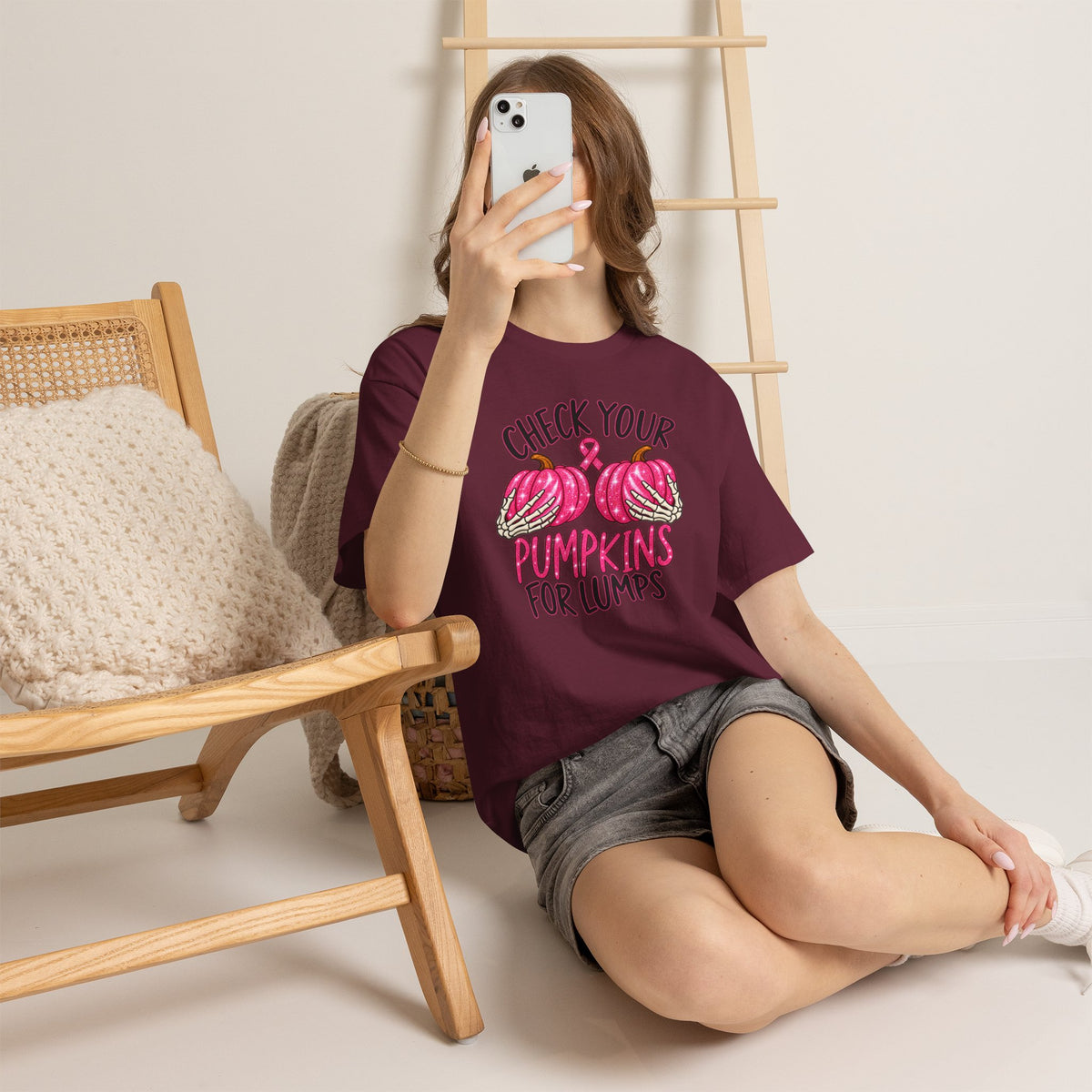 Breast Cancer Awareness T-Shirt — "Check Your Pumpkins for Lumps" Pink Ribbon Tee