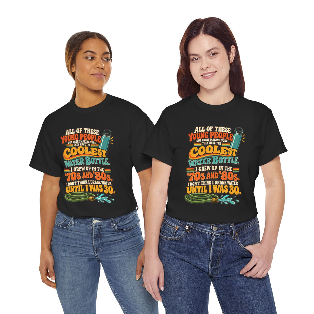 Retro 70s-80s Funny Water Bottle Tee — "Coolest Water Bottle" Graphic T-Shirt