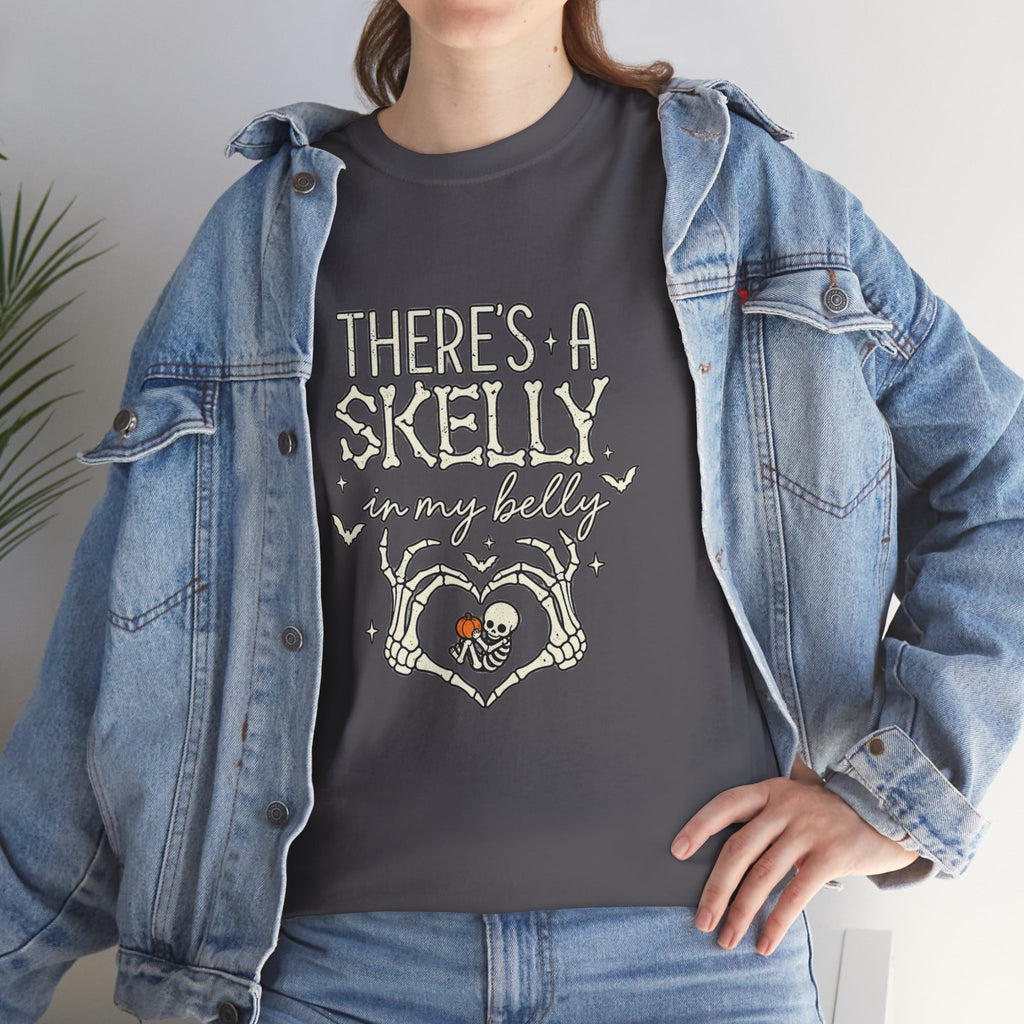 Skeleton Heart T‑Shirt — "There's a Skelly in My Belly" Cute Halloween Tee