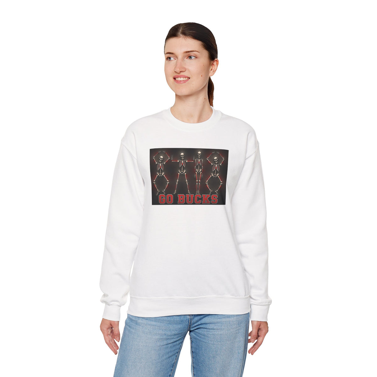 Crewneck Sweatshirt — 'Go Bucks' Dance Skeletons Graphic