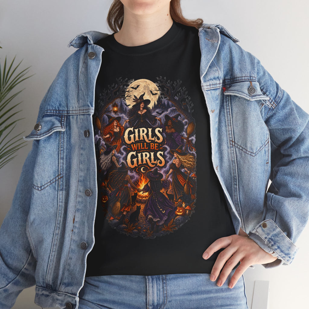 Girls Will Be Girls T-Shirt — Witchy Campfire Illustration Tee