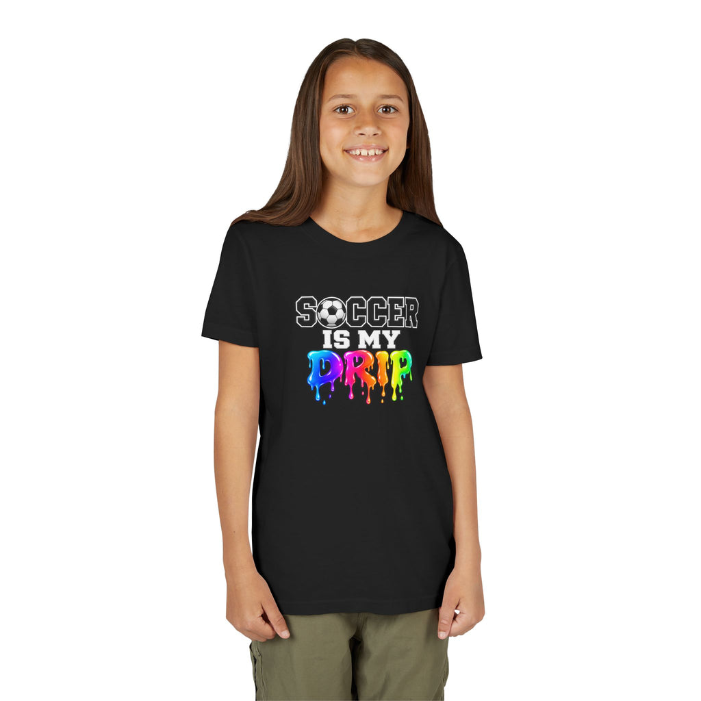 Youth Tee — "Soccer Is My Drip" Colorful Drip Soccer Graphic