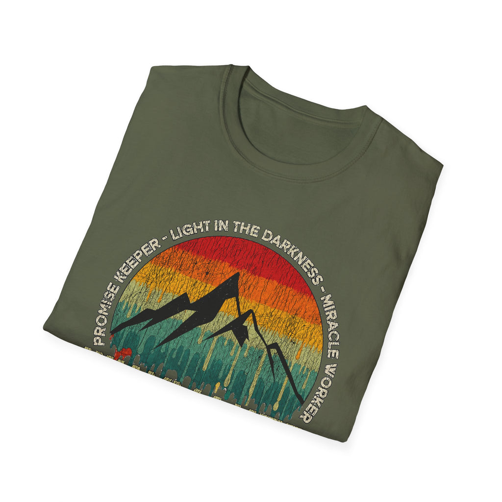 Waymaker Mountain T-Shirt — “Promise Keeper, Light in the Darkness” Christian Graphic Tee