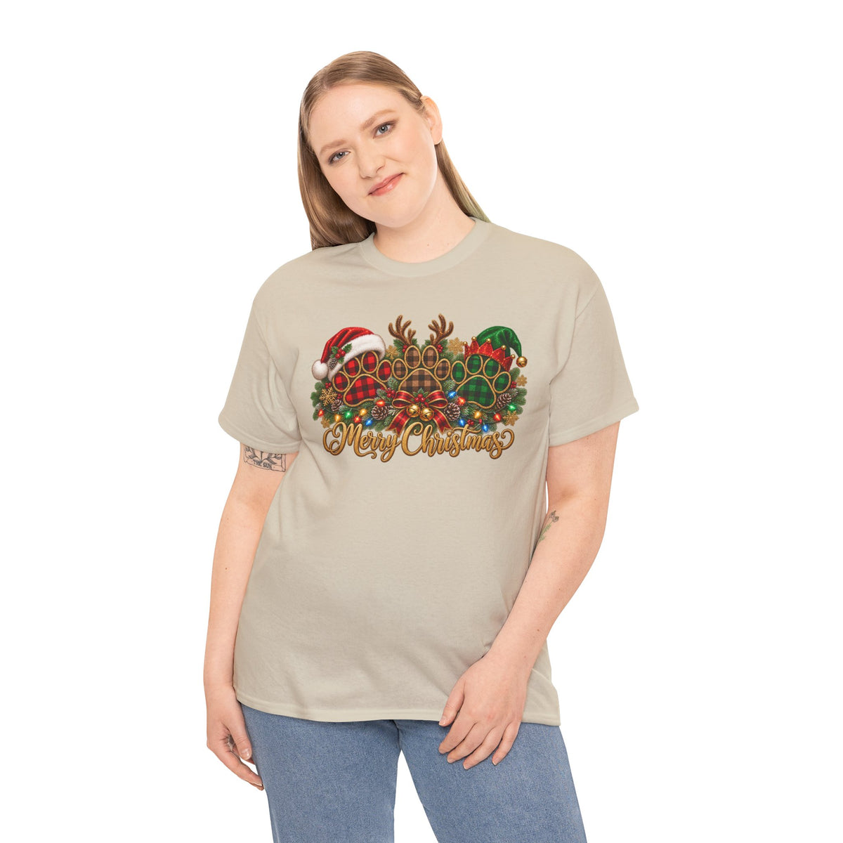 Merry Christmas Paw Prints Holiday Graphic Tee
