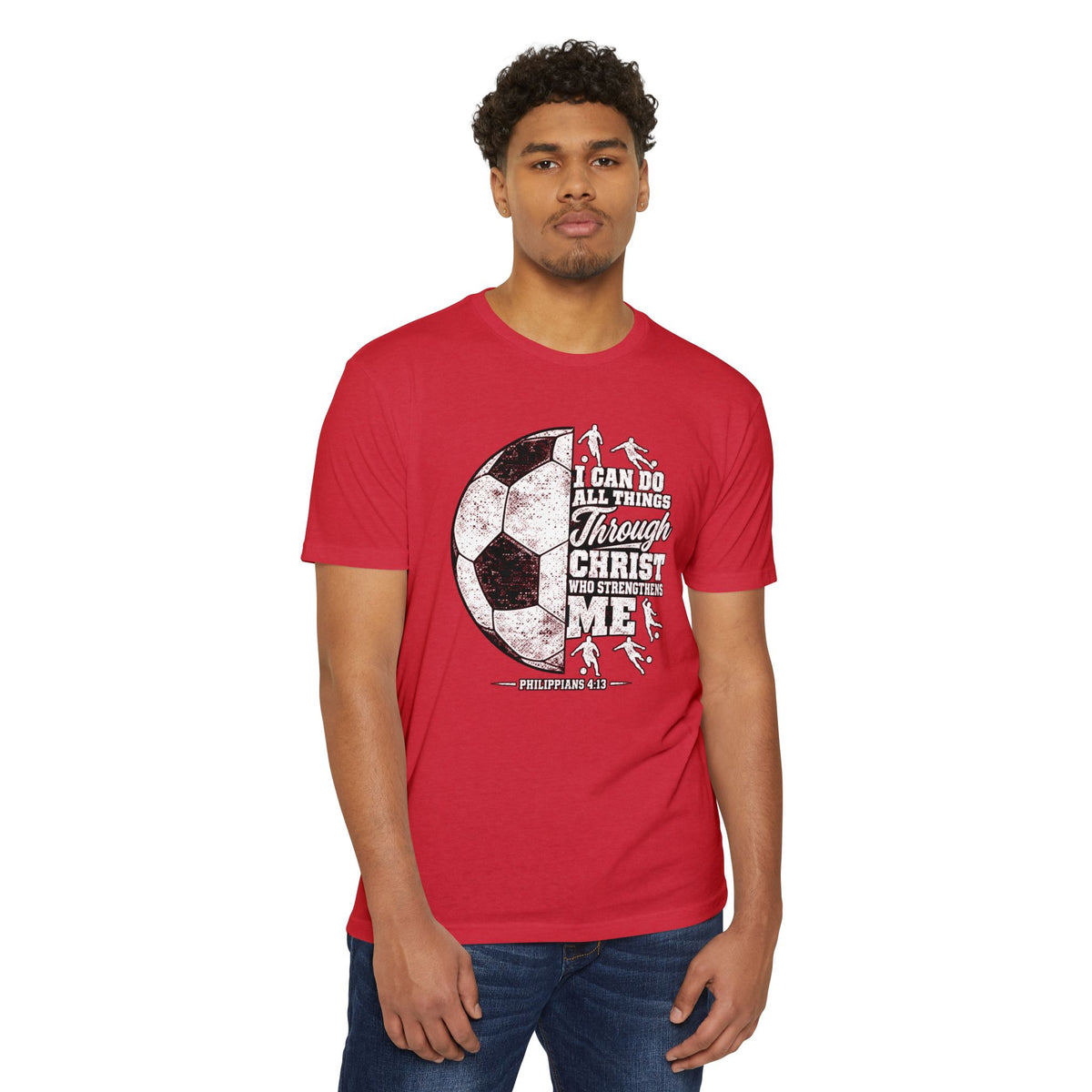 Christian Soccer T-Shirt — “I Can Do All Things Through Christ” Faith Soccer Tee