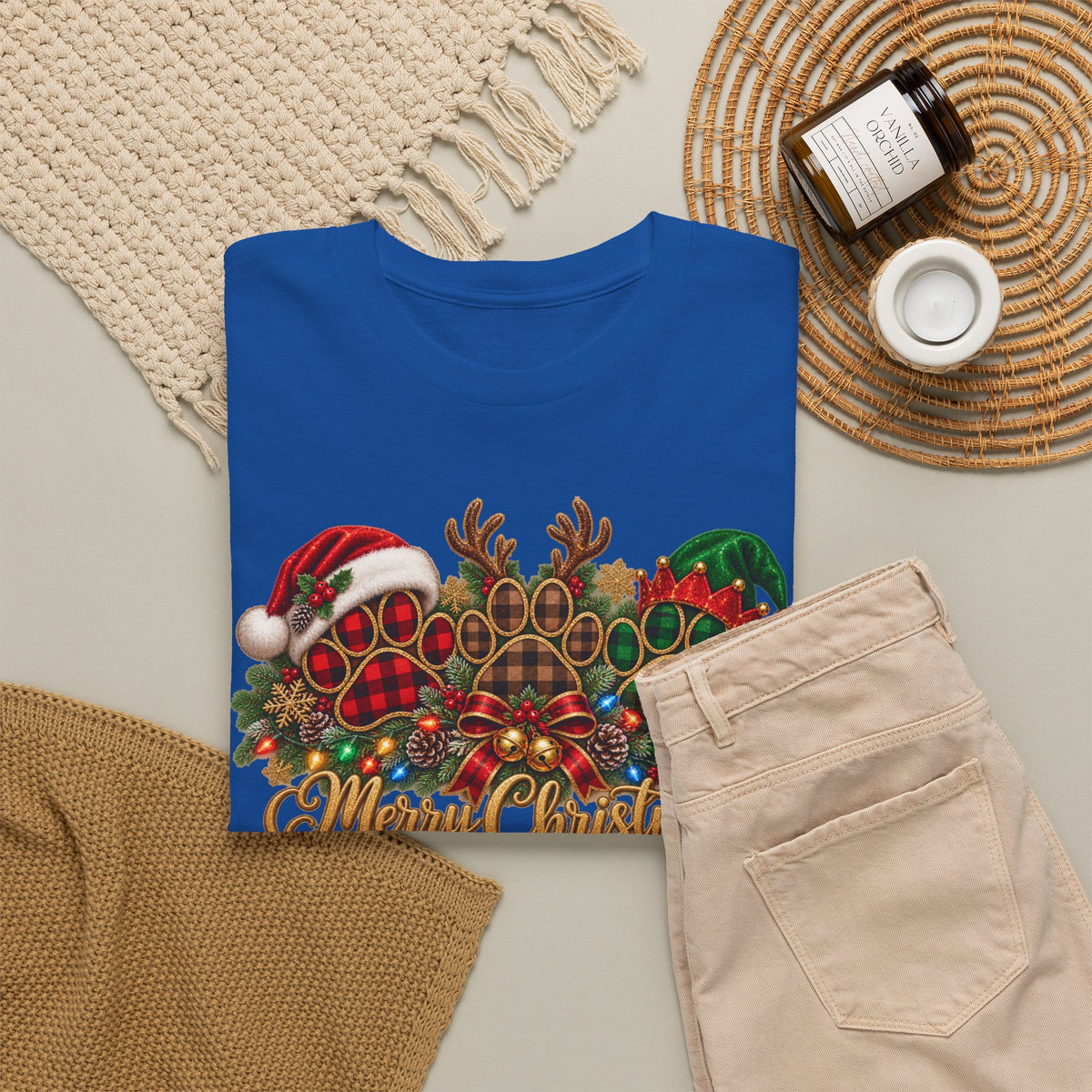 Merry Christmas Paw Prints Holiday Graphic Tee