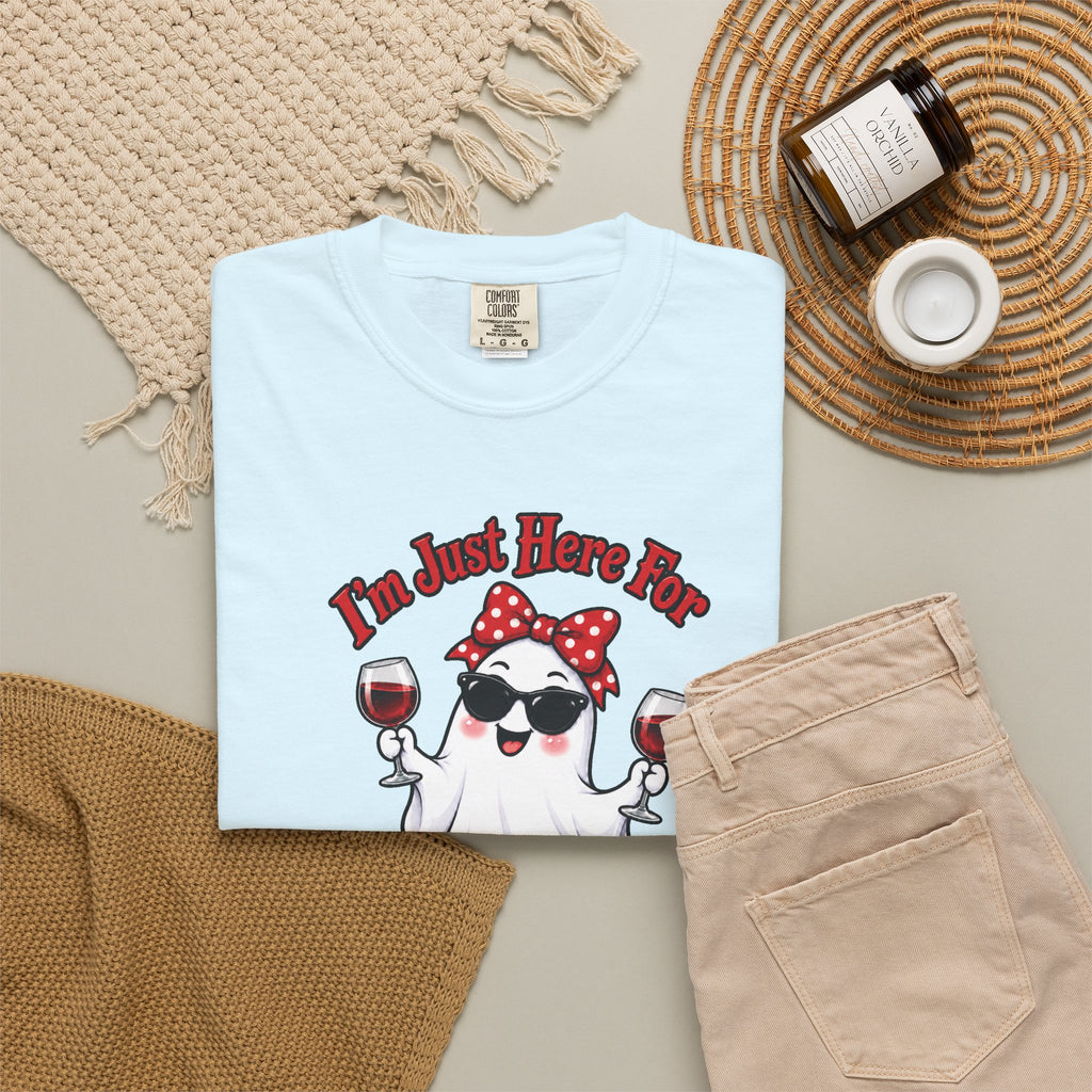 Wine Ghost T-Shirt — "I'm Just Here For The Spirits" Halloween Tee