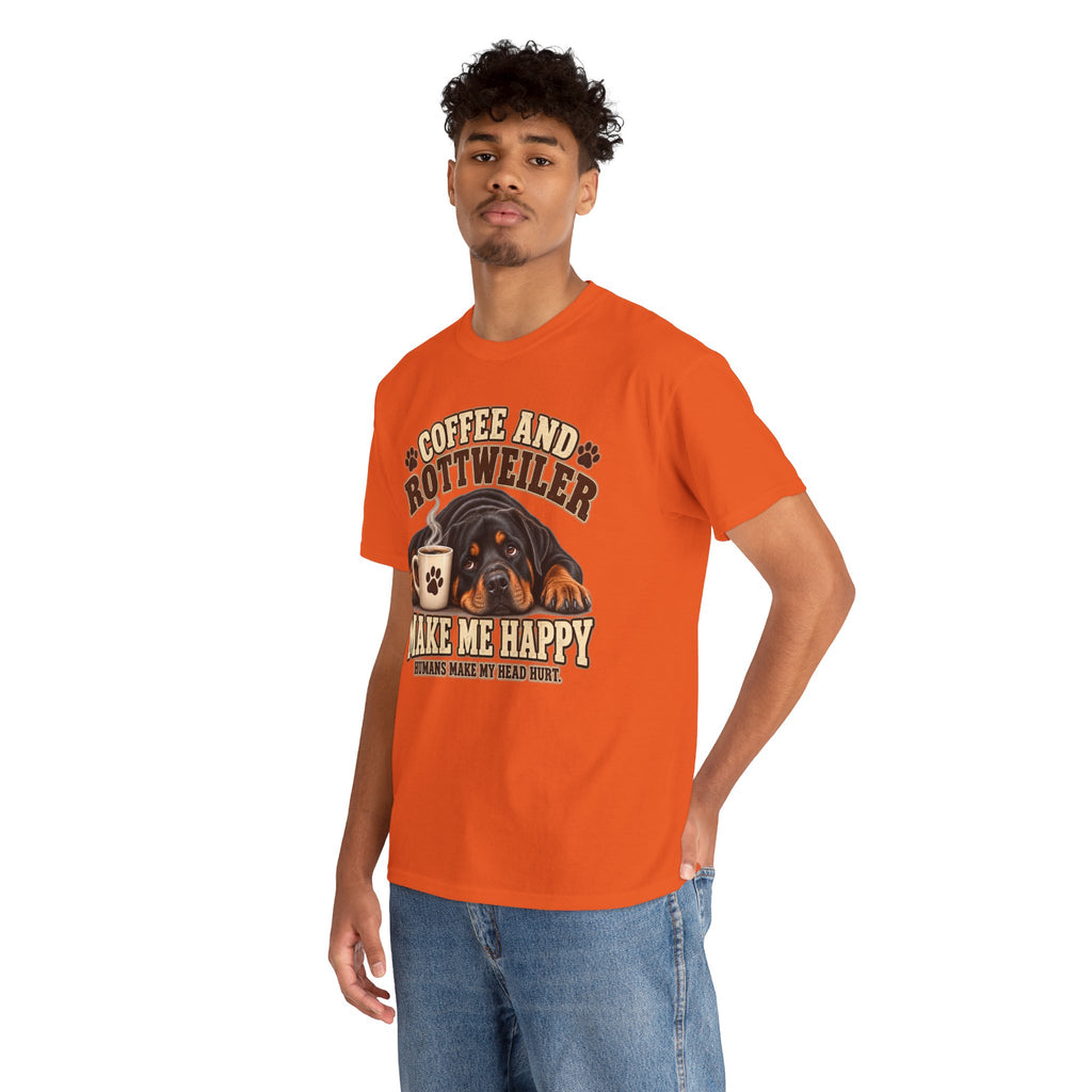Coffee and Rottweiler Tee — "Coffee and Rottweiler Make Me Happy" Dog Lover Shirt