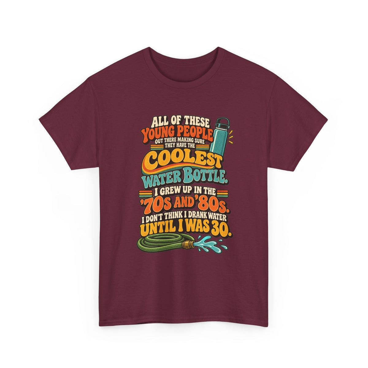 Retro 70s-80s Funny Water Bottle Tee — "Coolest Water Bottle" Graphic T-Shirt