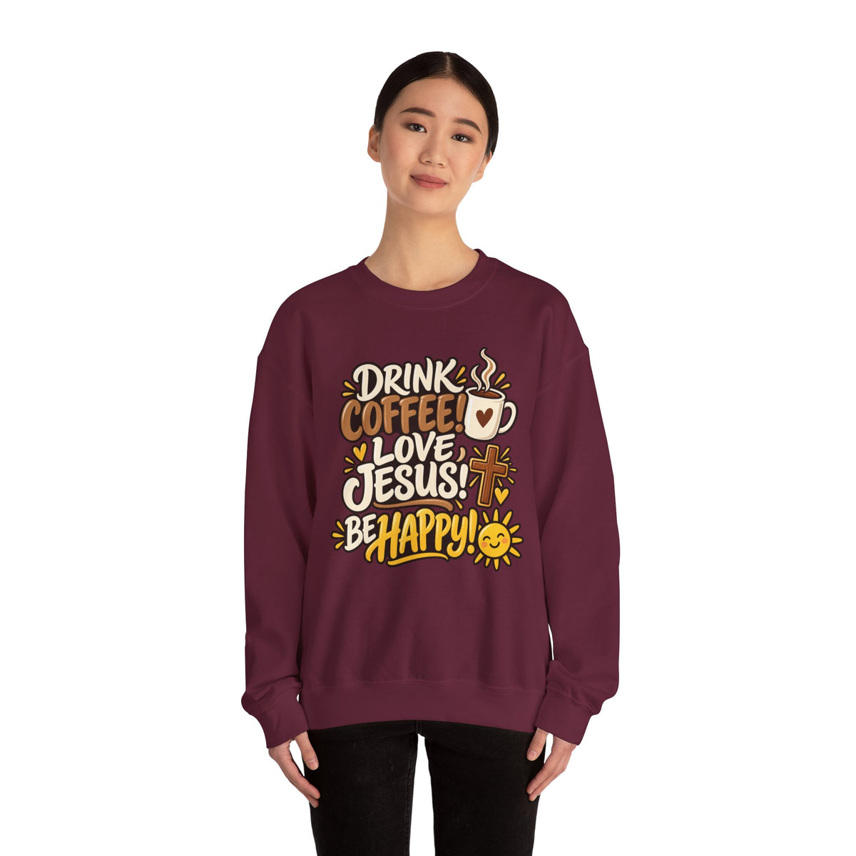 Coffee, Jesus & Be Happy Crewneck Sweatshirt