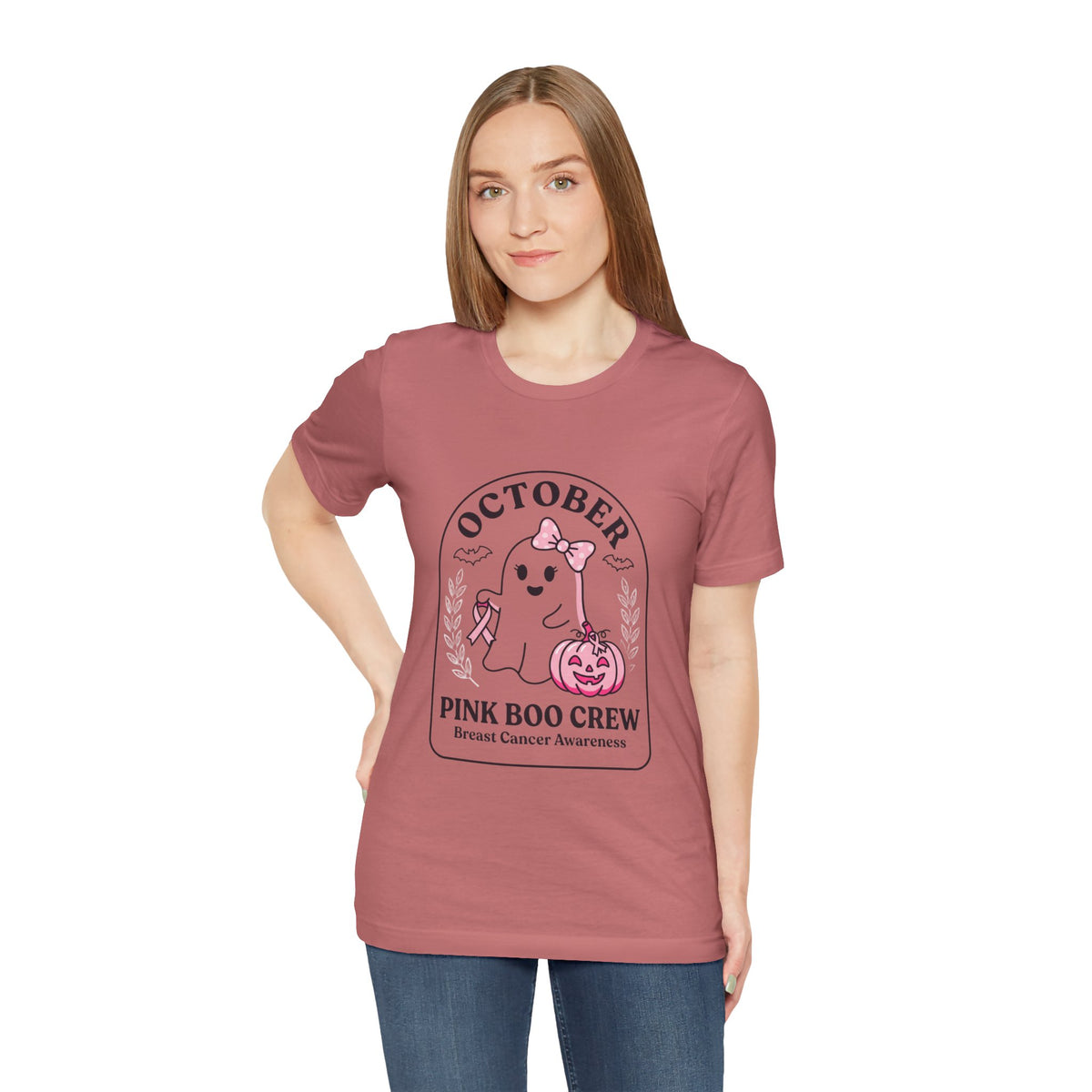 October Pink Boo Crew Tee — Breast Cancer Awareness Ghost T-Shirt