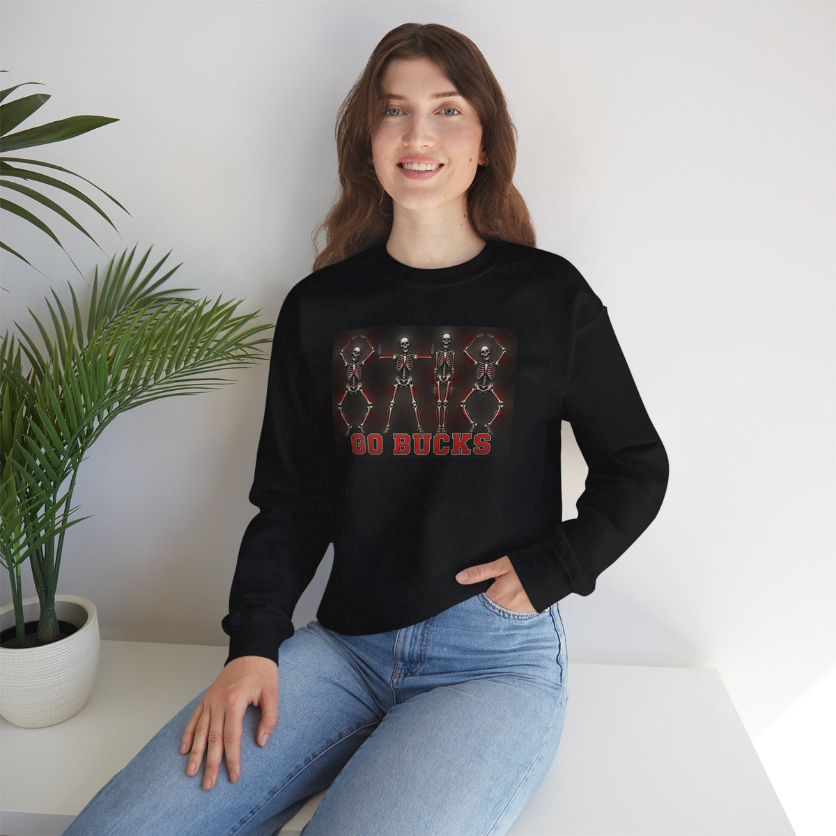 Crewneck Sweatshirt — 'Go Bucks' Dance Skeletons Graphic