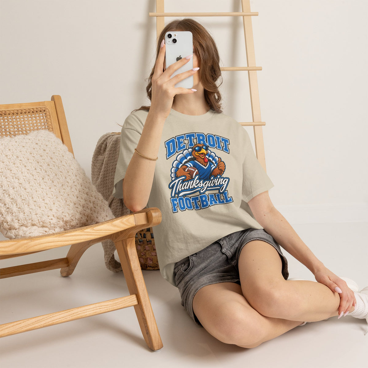 Detroit Thanksgiving Football Tee — Turkey Mascot Game Day Shirt