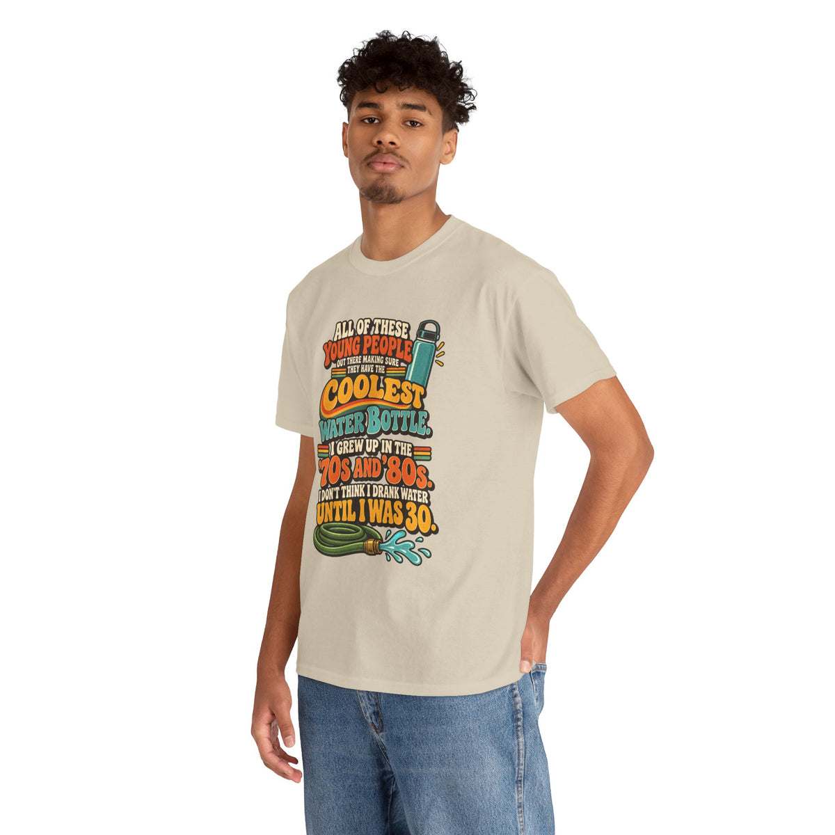 Retro 70s-80s Funny Water Bottle Tee — "Coolest Water Bottle" Graphic T-Shirt