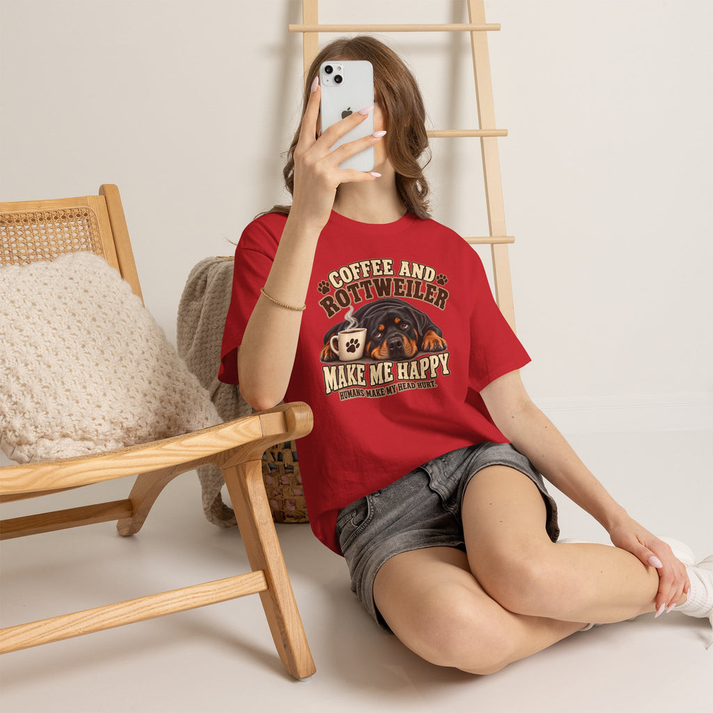 Coffee and Rottweiler Tee — "Coffee and Rottweiler Make Me Happy" Dog Lover Shirt