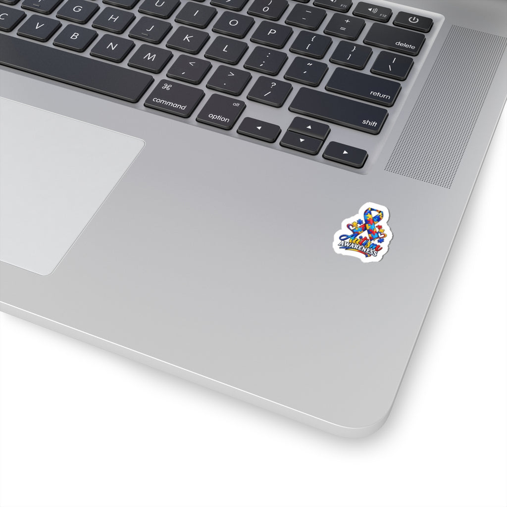 Autism Awareness Ribbon Kiss-Cut Sticker — Colorful Puzzle Heart Support Decal