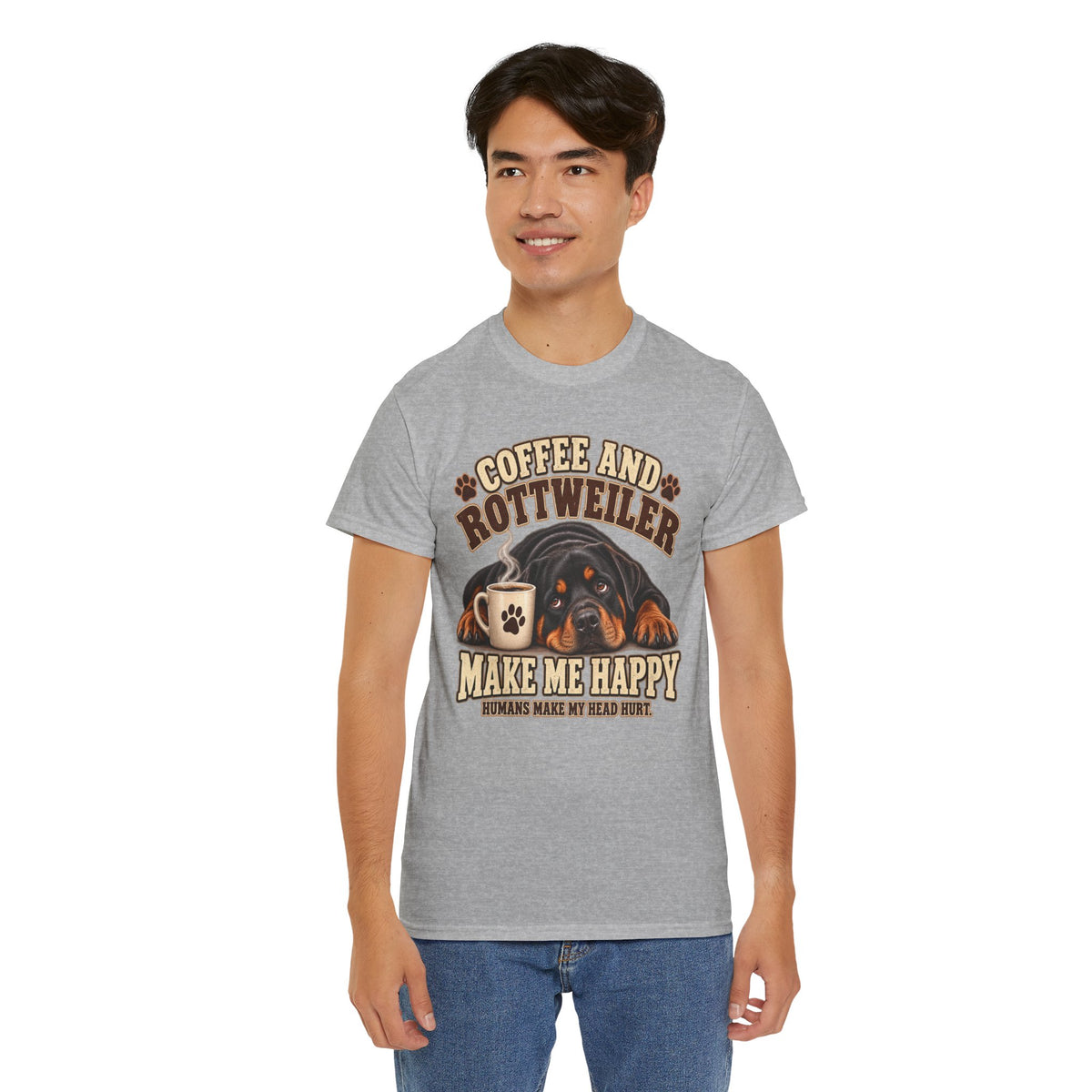 Coffee and Rottweiler Tee — "Coffee and Rottweiler Make Me Happy" Dog Lover Shirt