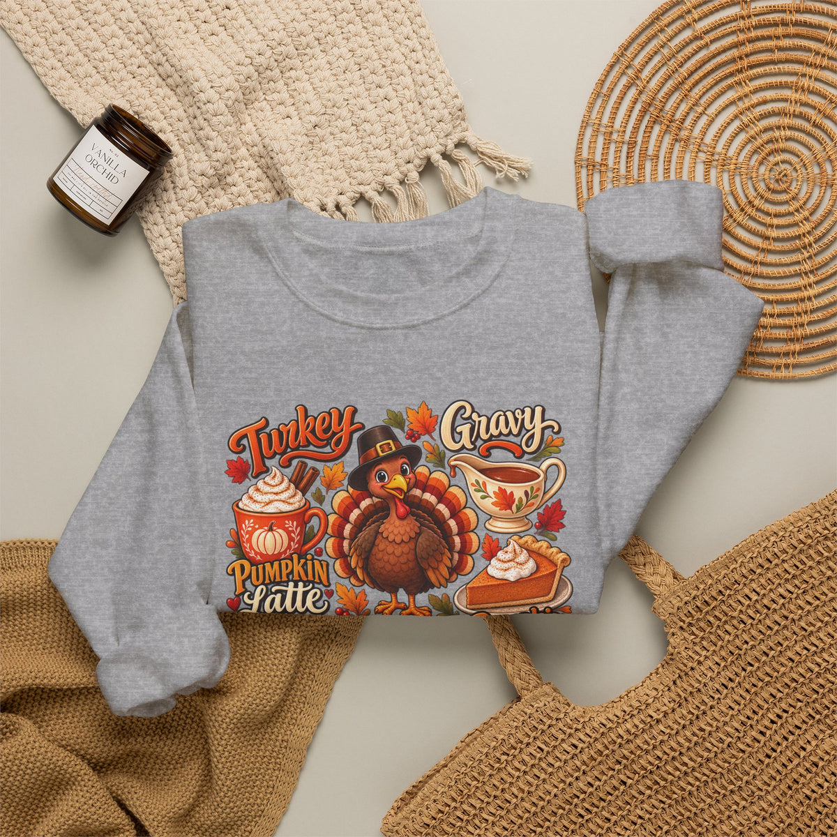 Thankful Thanksgiving Sweatshirt — Cute Turkey & Fall Harvest Crewneck