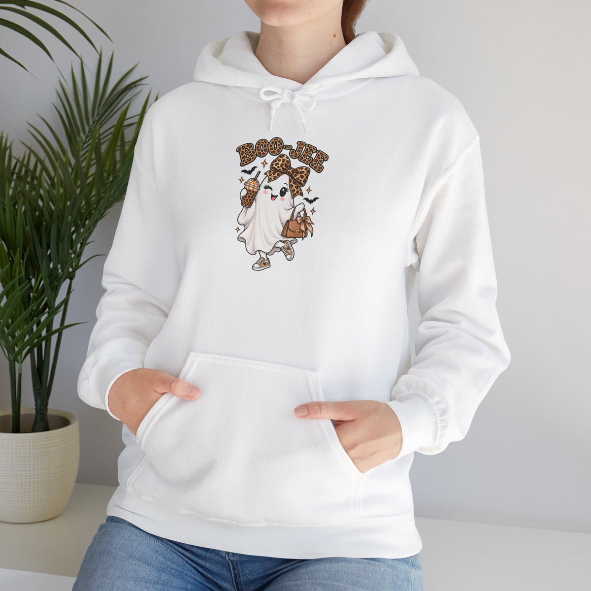 Leopard Bow Ghost Hoodie — Cute Halloween Pumpkin Sweatshirt