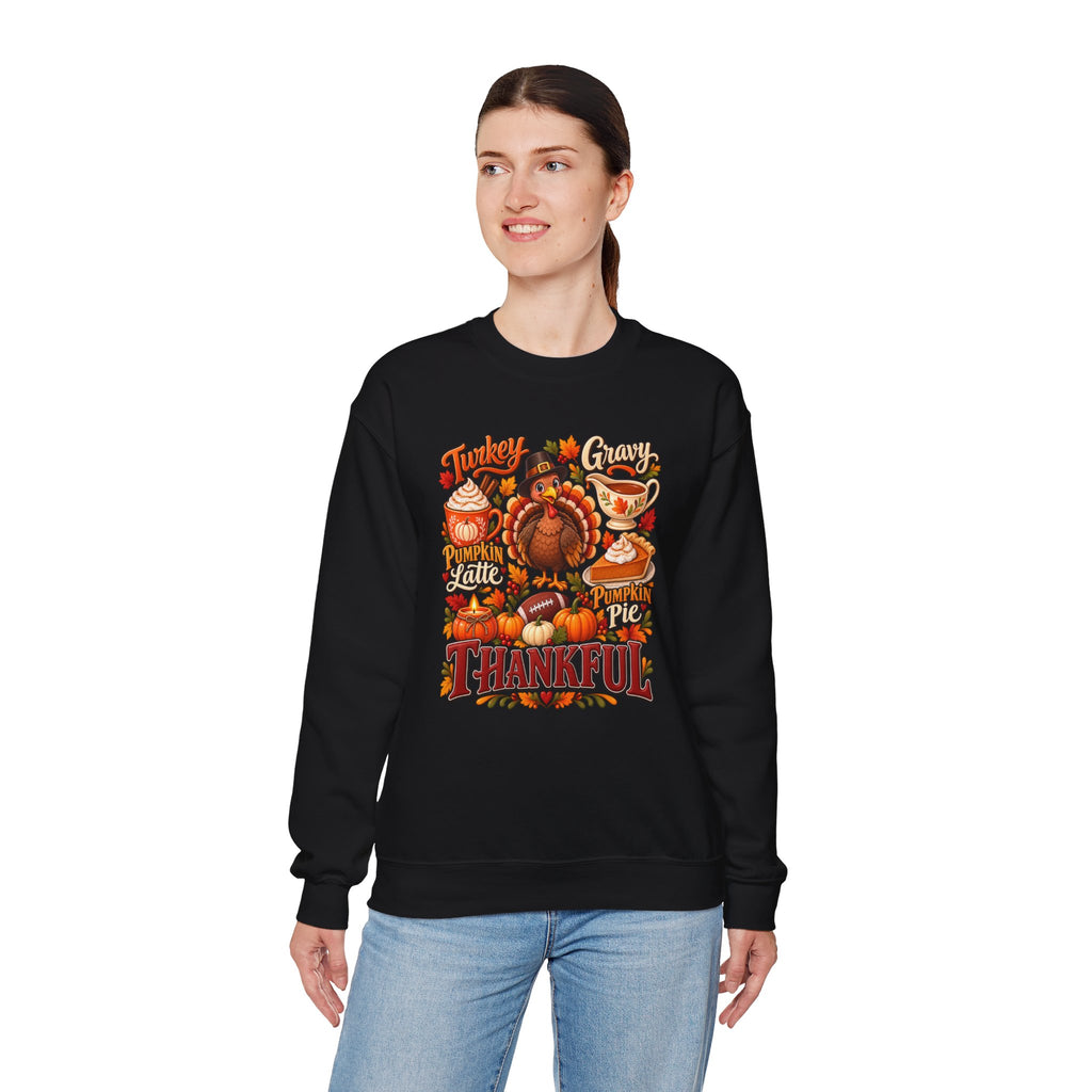 Thankful Thanksgiving Sweatshirt — Cute Turkey & Fall Harvest Crewneck