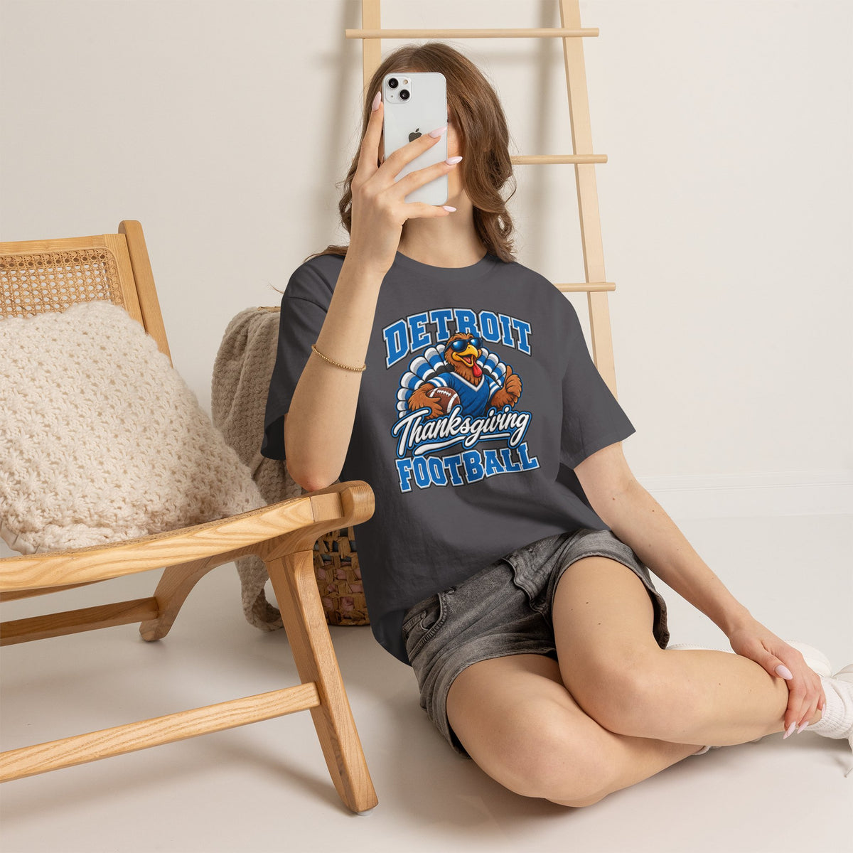 Detroit Thanksgiving Football Tee — Turkey Mascot Game Day Shirt