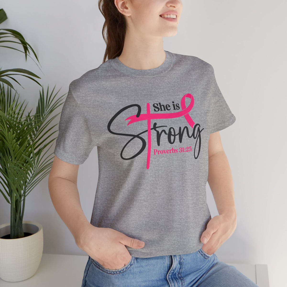 She Is Strong Breast Cancer Awareness Tee — "She is Strong" Proverbs 31:25
