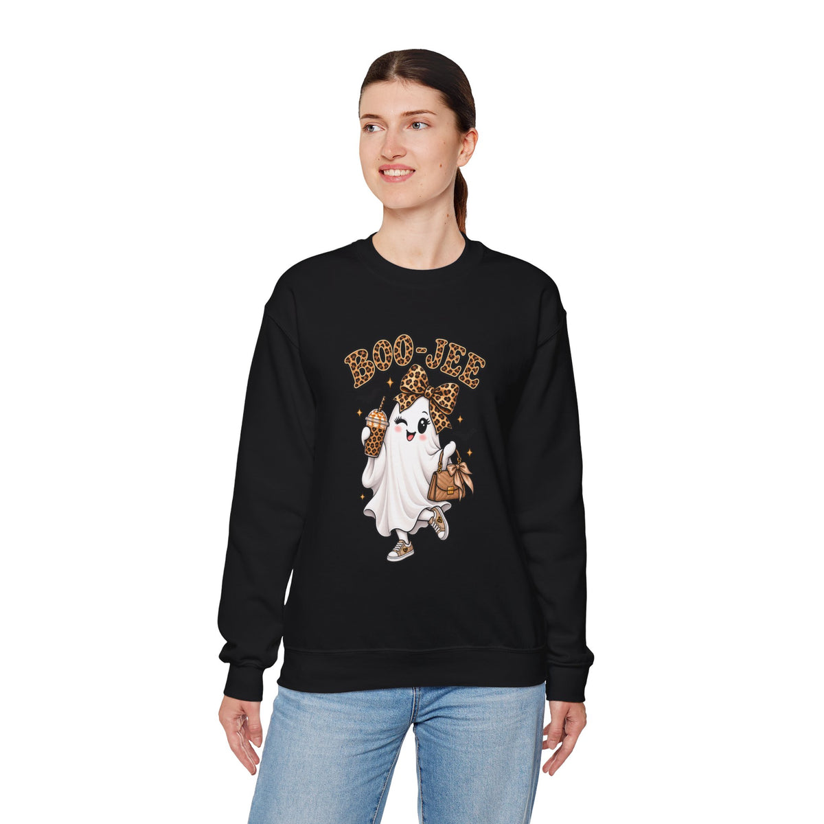 Boo-Jee Leopard Ghost Sweatshirt — Cute Halloween Graphic Crewneck