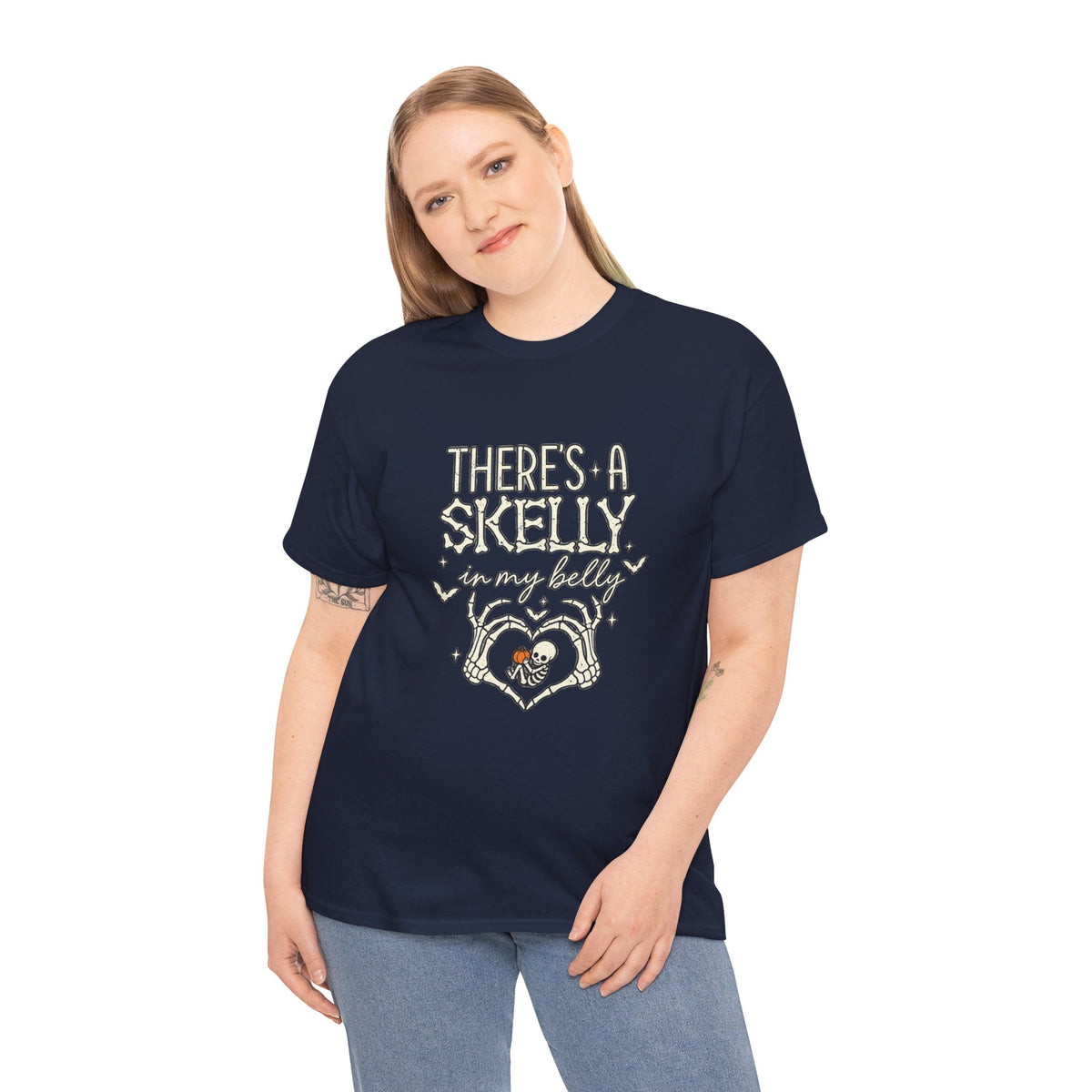 Skeleton Heart T‑Shirt — "There's a Skelly in My Belly" Cute Halloween Tee