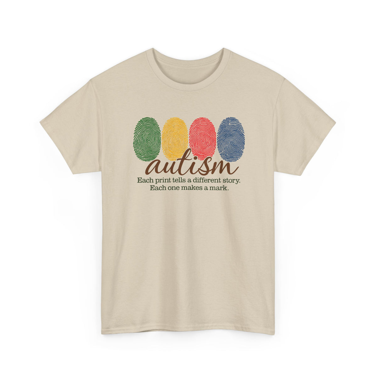 Autism Awareness T-Shirt — "Each Print Tells a Different Story" Colorful Fingerprint Tee